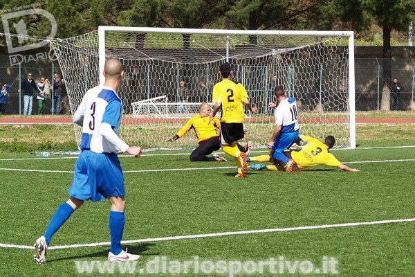 Il pallone calciato da Trogu supera la linea di porta